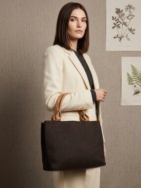 Danier Vintage Black Suede and Leather Brown Braided Handle handbag